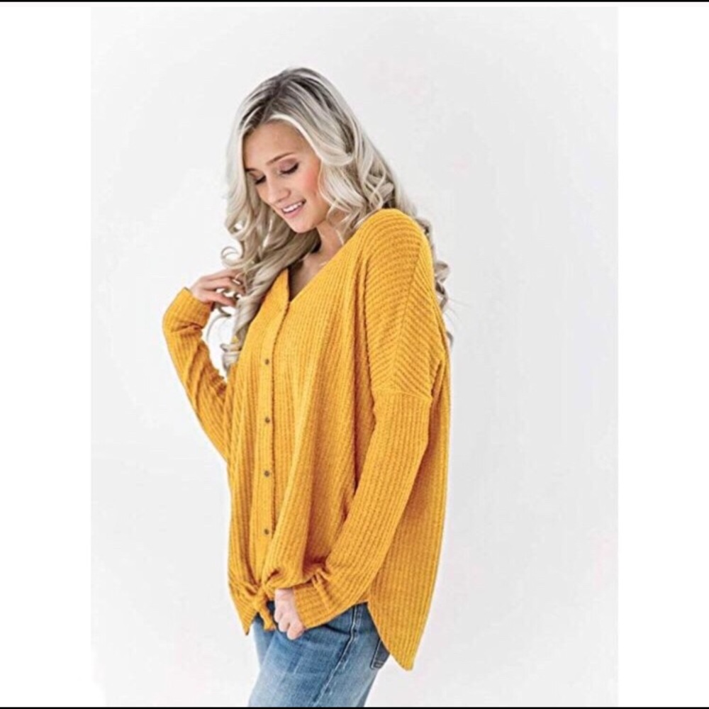 Yellow Casual Bat Wing Thermal Cardigan Sweater - Picture 2 of 2